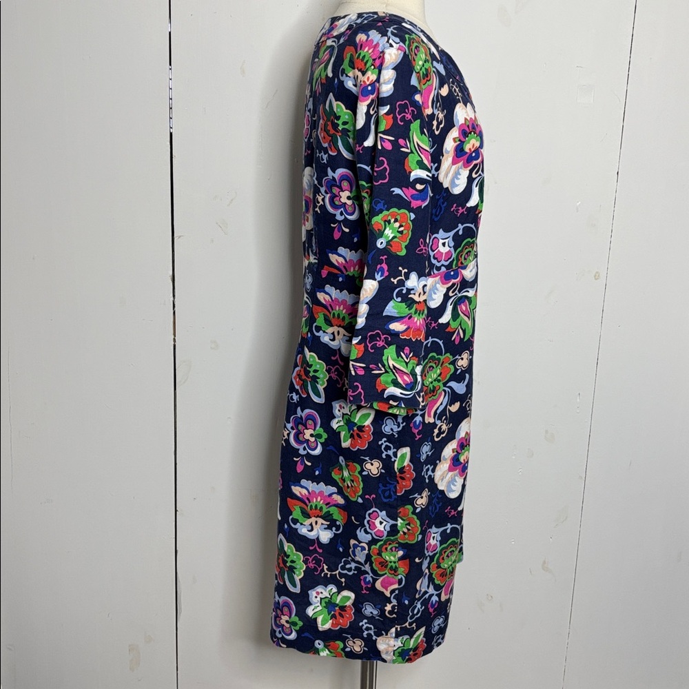 Boden navy blue floral linen shift dress size 14 long - Picture 5 of 10